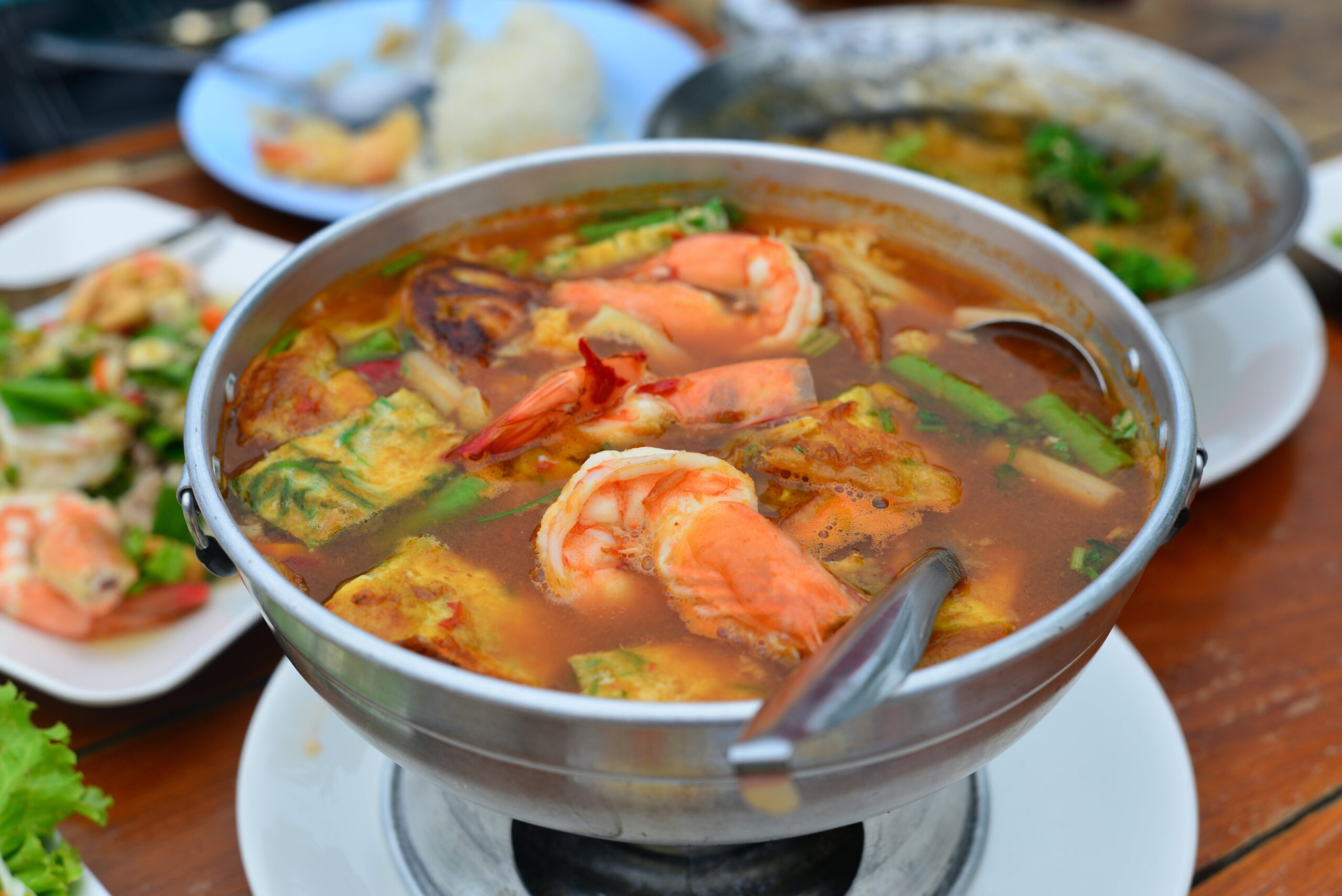 tom yum goong, a hot and sour soup in Thailand