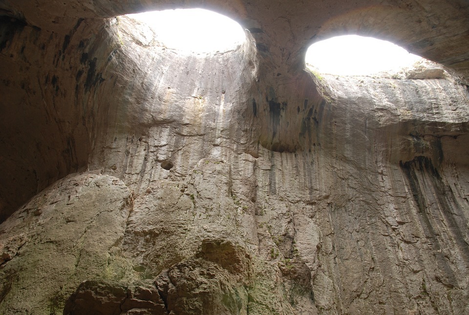  two holes on the ceiling of Prohodna cave