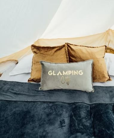 Glamping, Brown Backgrounds, Pillow