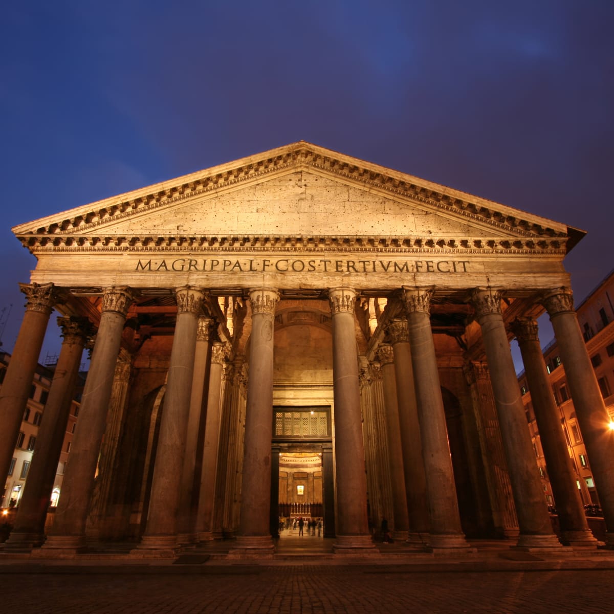 Pantheon  portico with lights
